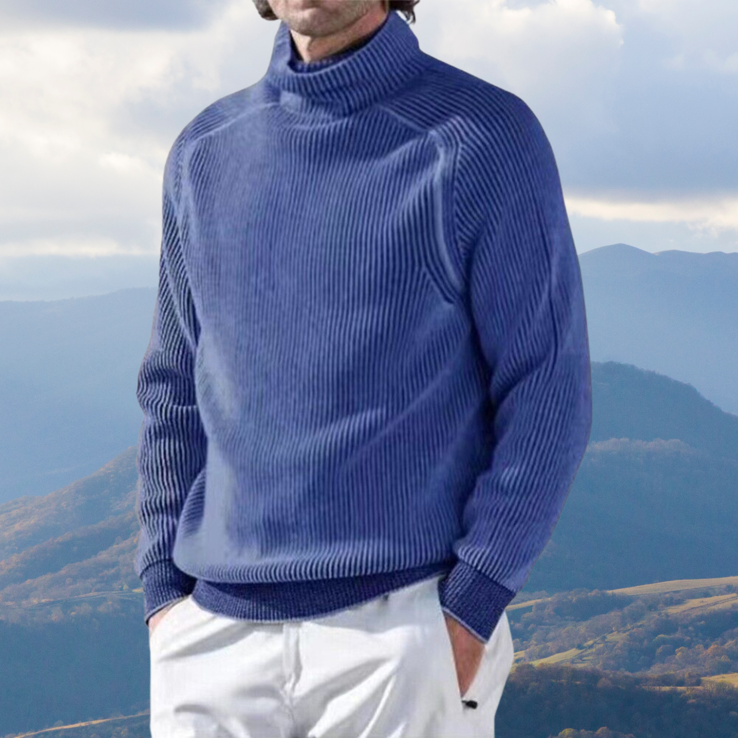 Herren Rippstrick-Pullover – Pullover-Stil mit Stehkragen