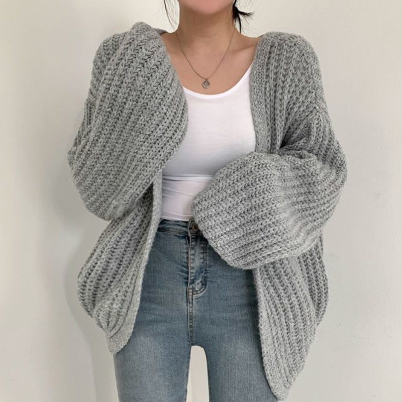 Damen Oversize Grobstrick-Cardigan – Offenes Design
