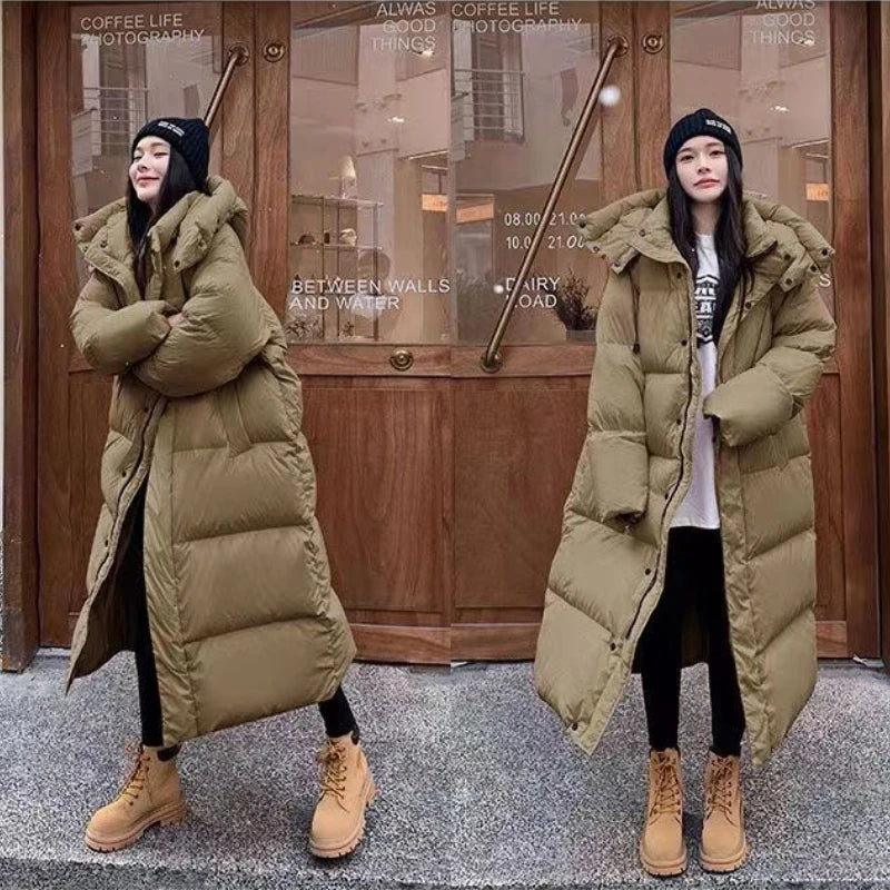 Damen Extralanger Puffer-Mantel mit Kapuze - Warm und Winddicht