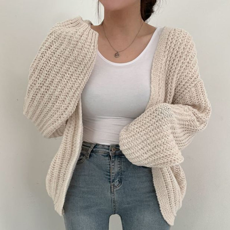 Damen Oversize Grobstrick-Cardigan – Offenes Design
