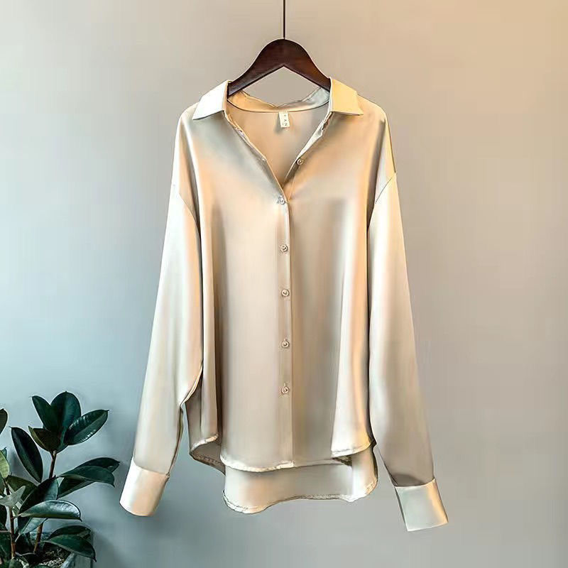 Luxuriöse Langarm Bluse aus Satin Für Damen