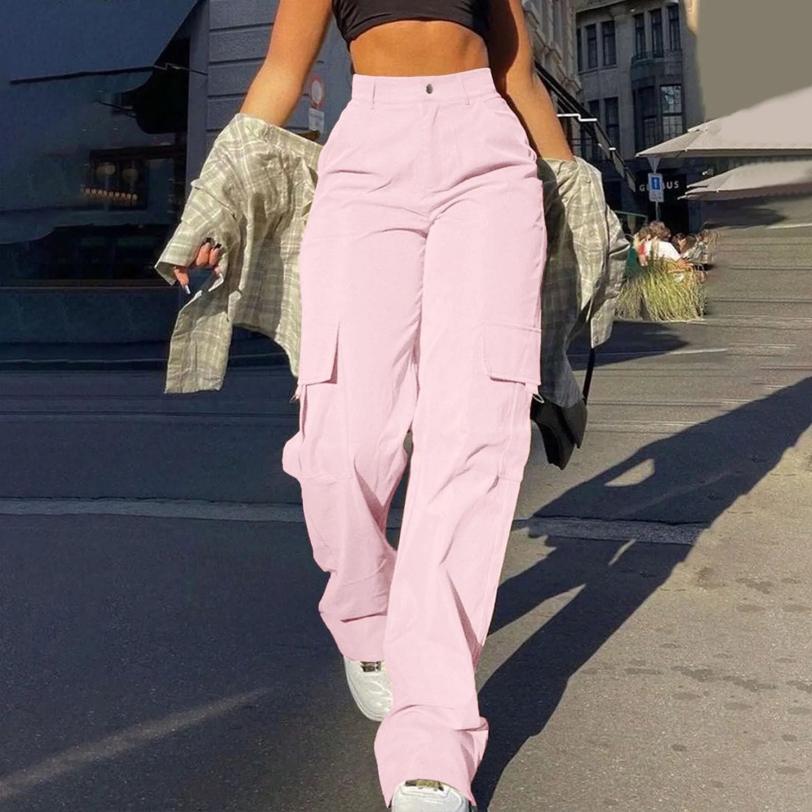Damen Cargo Hose – Hohe Taille mit Pattentaschen