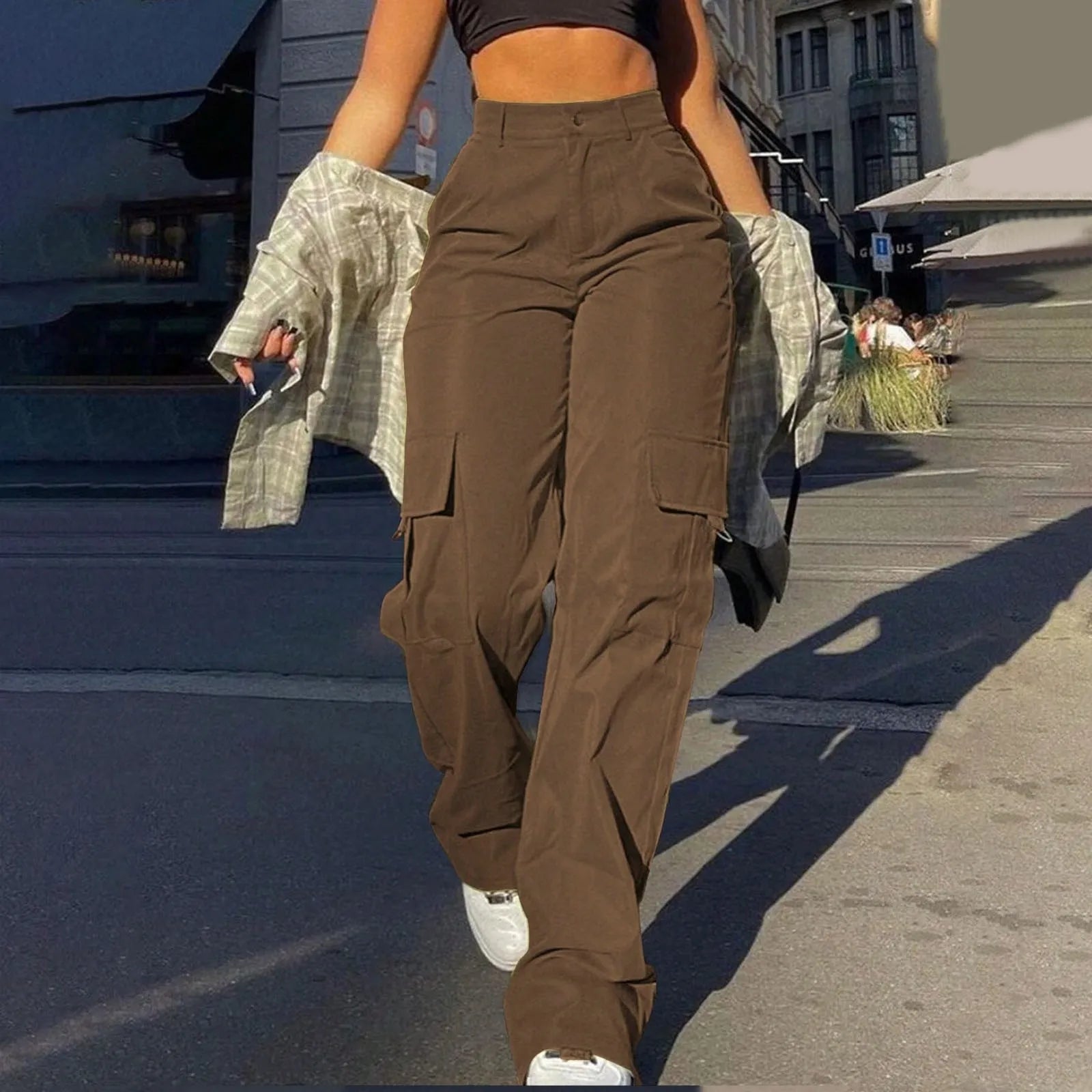 Damen Cargo Hose – Hohe Taille mit Pattentaschen