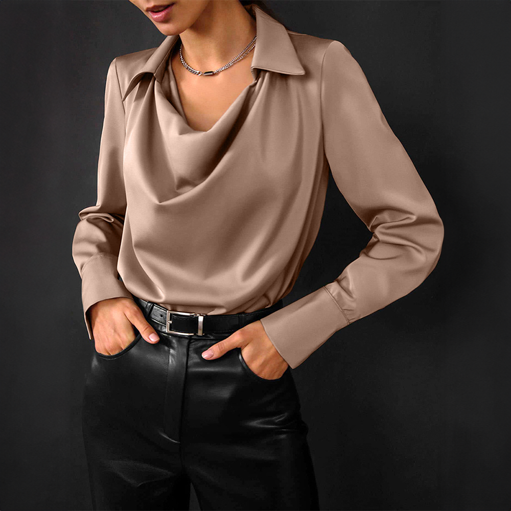 Elegante Satinbluse mit Wasserfallausschnitt Für Damen