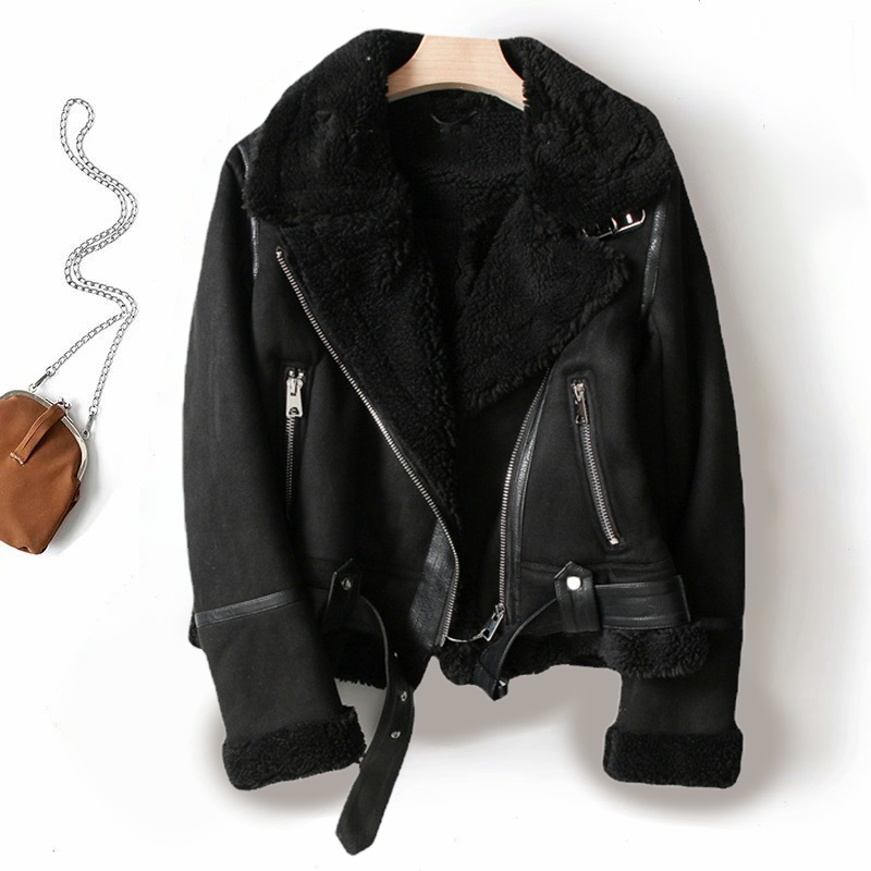 Damen Bikerjacke - Asymmetrischer Reißverschluss mit Flauschigem Besatz