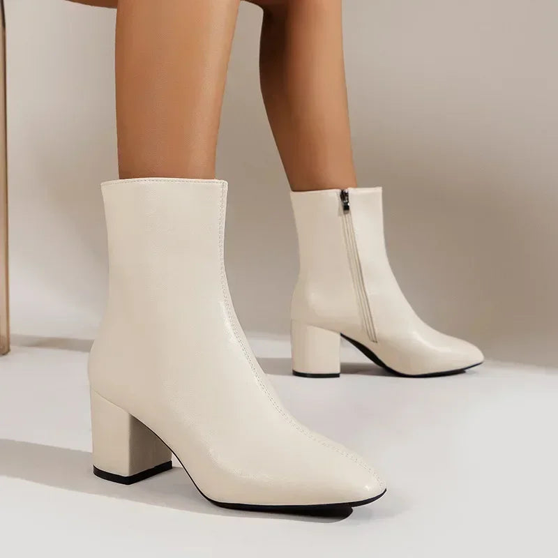Damen Stiefeletten – Reißverschluss an der Seite mit Blockabsatz