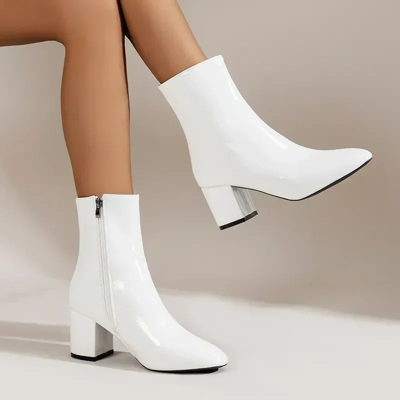 Damen Stiefeletten – Reißverschluss an der Seite mit Blockabsatz