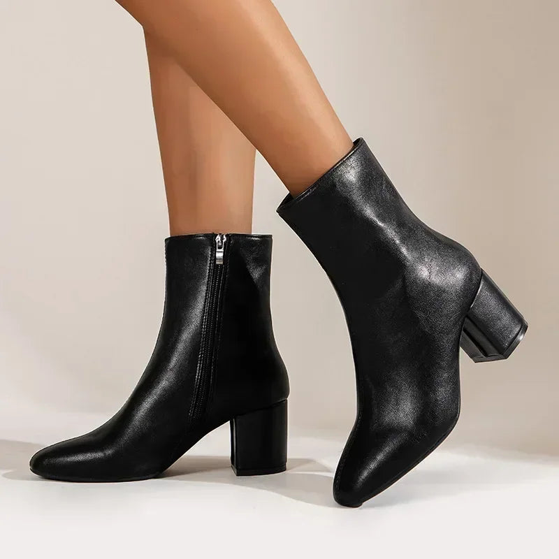 Damen Stiefeletten – Reißverschluss an der Seite mit Blockabsatz