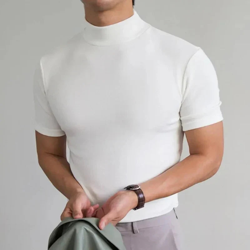 Elegantes Stehkragen-Slim-Fit Baumwoll-T-Shirt für Herren