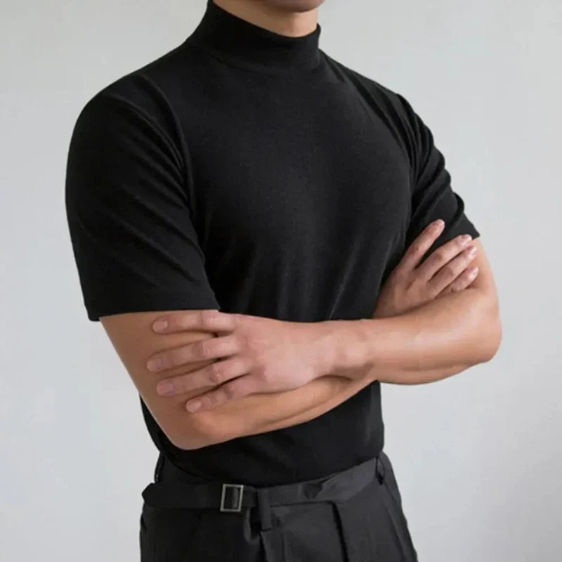 Elegantes Stehkragen-Slim-Fit Baumwoll-T-Shirt für Herren