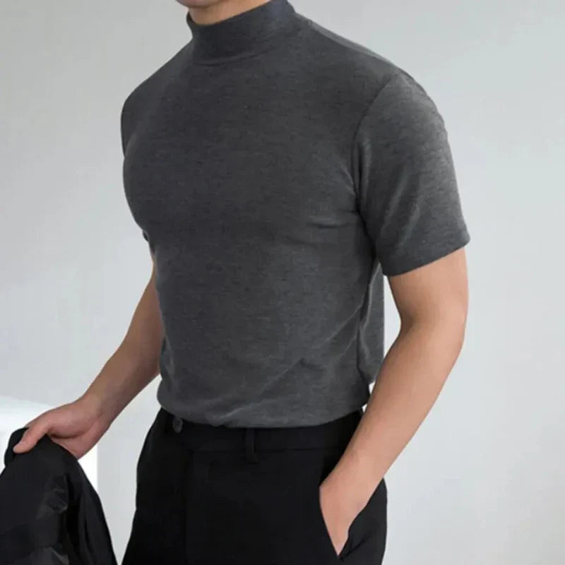 Elegantes Stehkragen-Slim-Fit Baumwoll-T-Shirt für Herren
