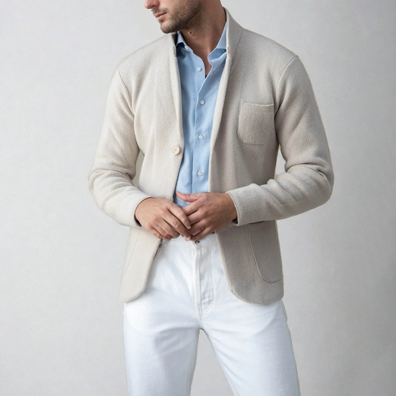 Herren Strick-Cardigan-Blazer – Ein-Knopf mit Entspanntem Schnitt
