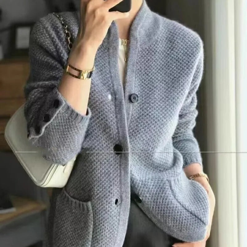 Damen Gemütlicher Strick-Cardigan – Mock-Neck Detail