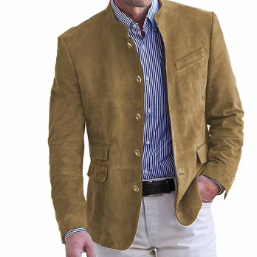 Herren Wildleder-Stehkragen-Blazer – Knopfdesign