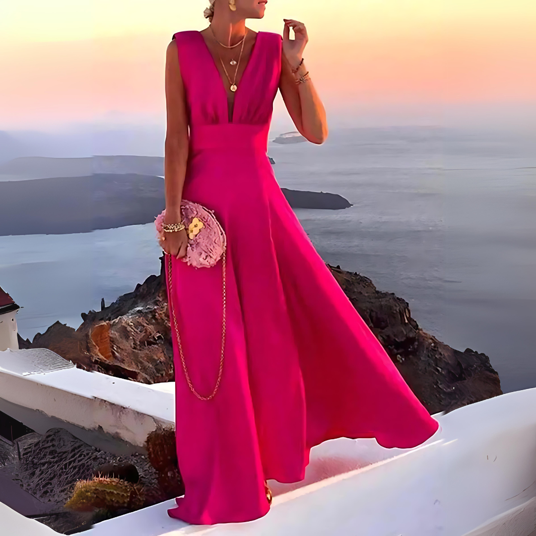 Elegantes Ärmelloses V-Ausschnitt Maxikleid Für Damen