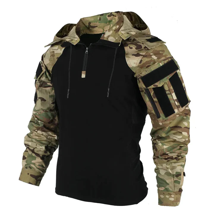Herren Taktisches Combat Shirt - Mit Kapuze und Klett-Patches