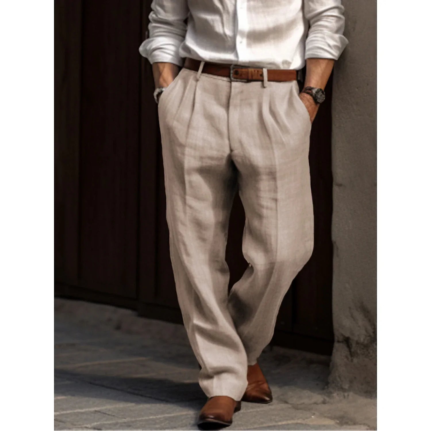 Plissierte Leinenhose mit Klassischem Schnitt für Herren