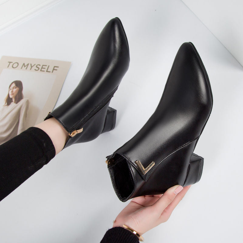 Damen Stiefeletten - Spitze Zehenpartie mit Blockabsatz