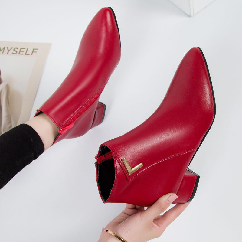 Damen Stiefeletten - Spitze Zehenpartie mit Blockabsatz