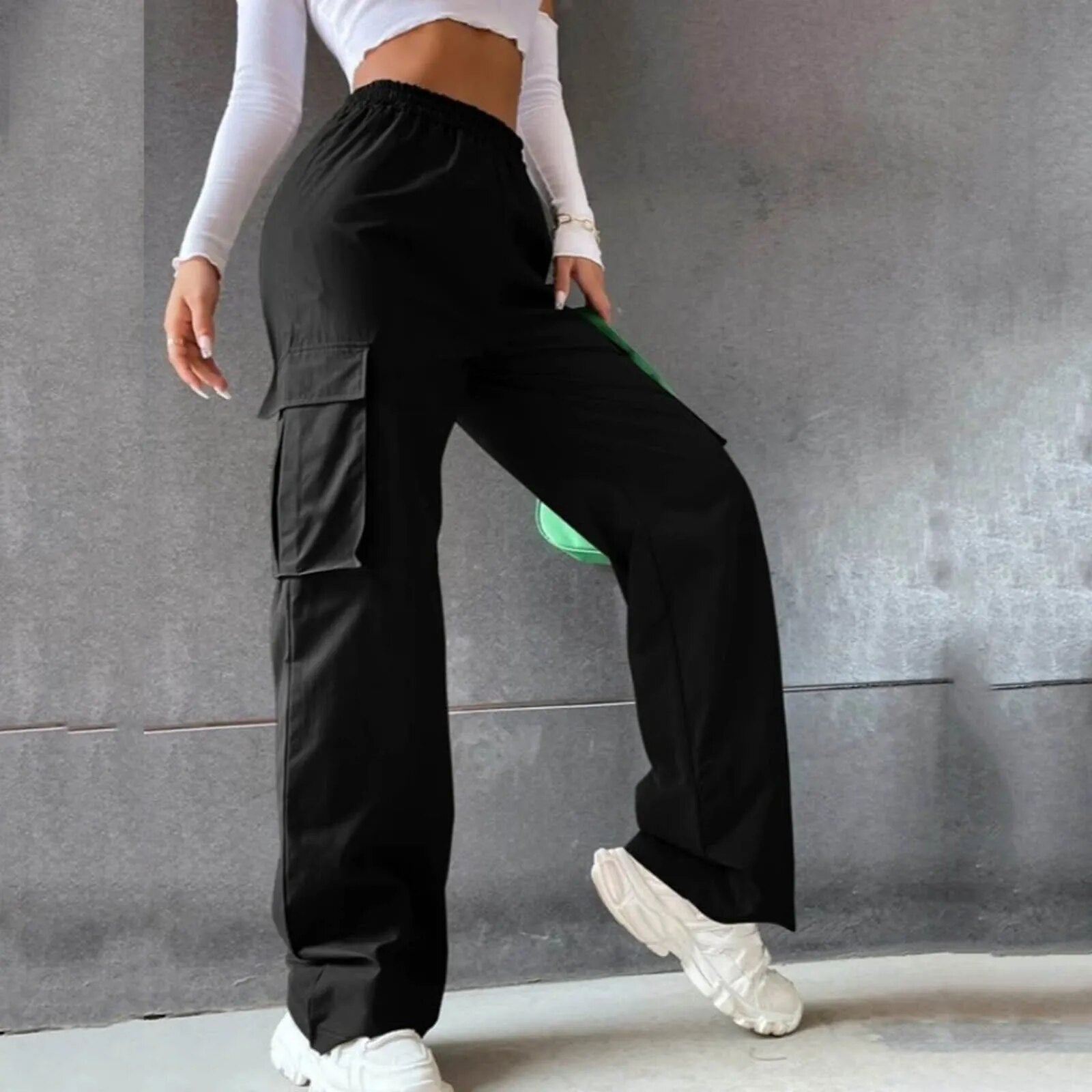 Damen High-Waist Cargo-Hosen – Weites Bein mit Taschen